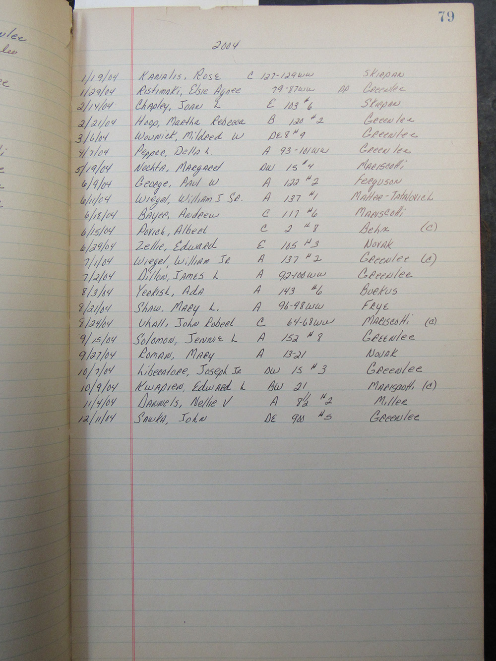 interment listing